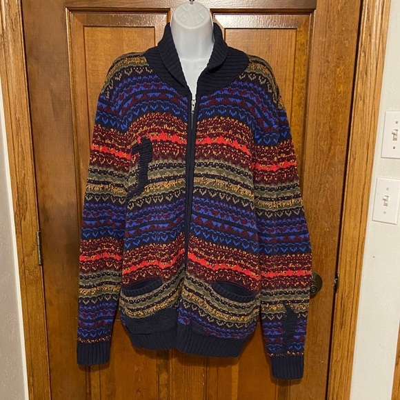 The Rail Other - The Rail Multi-Color Zip-Front Cardigan Sweater Cotton Blend Shawl Collar Large